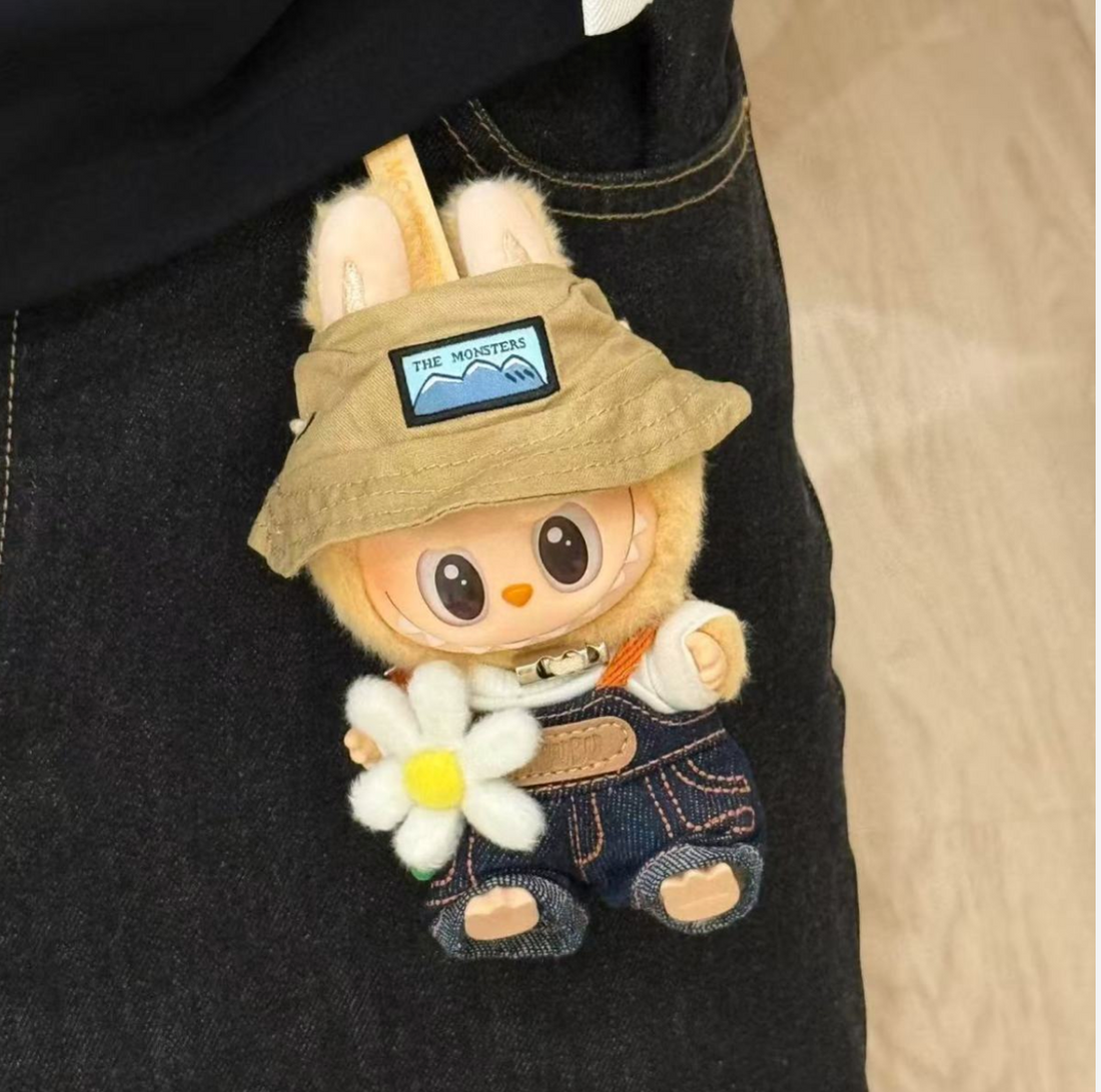 labubu doll clothes 17cm blind box pull cloth pendant change clothes overalls spring field suit