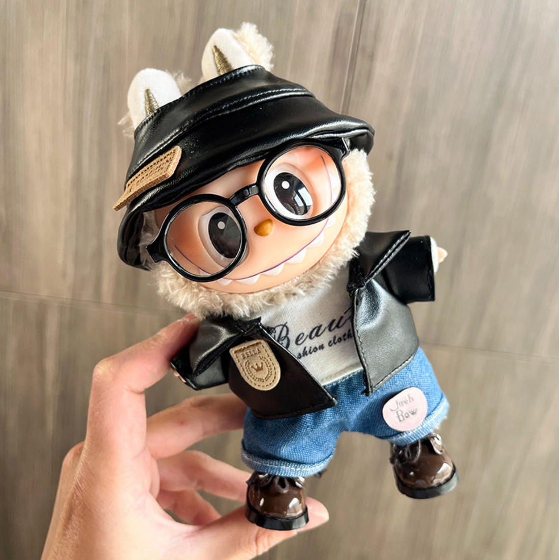 One, two and three generations of labubu doll clothes labubu doll clothes blue overalls hat set