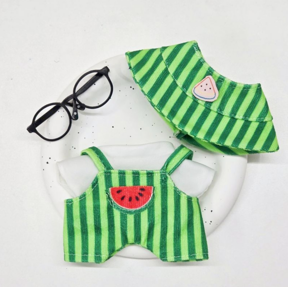 "Cool Watermelon" labubu new dress-up clothes set 123rd generation overalls glasses