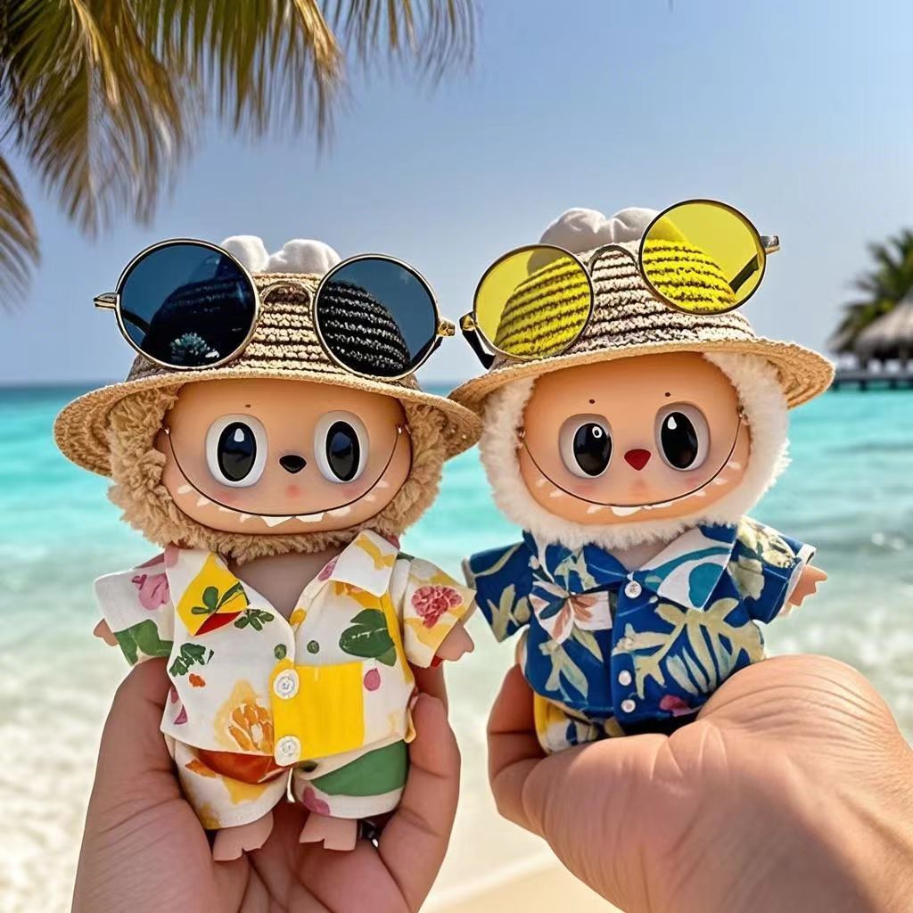 Labubu Macaron Summer Vacation Hollow Straw Hat Braided Hat Sunglasses Accessories